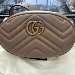 ✨NEW✨ Gucci GG Marmont Belt Bag Matelasse Leather Gold Handbag Chevron Rose Bag